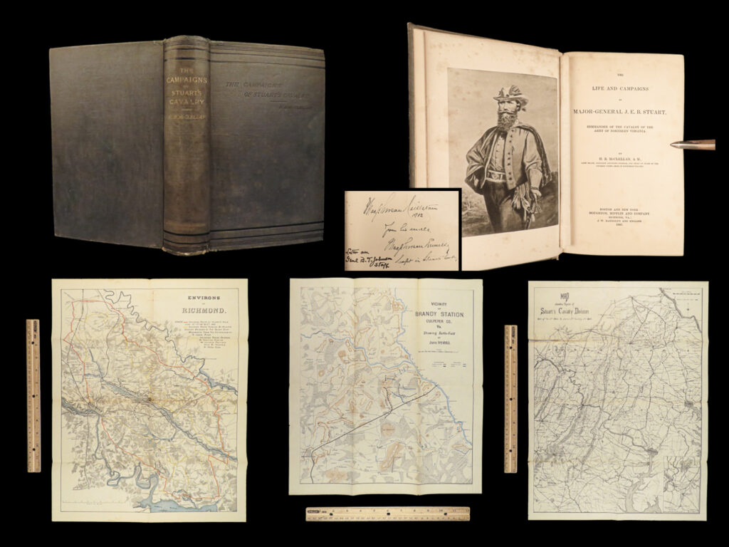 1885 confederate 1ed jeb stuart civil war gettysburg maps bull run bouldin csa | james e b stuart, better known as jeb, was a confederate general during the american civil war. Stuart served at some of the most iconic civil war battles including the first battle of bull run, battle of chancellorsville, and most famously, the battle of gettysburg. Author h. B. Mcclellan wrote a now famous biography of the civil war hero, a work which describes his role, leadership, and battle tactics at each of his battles.   “<em>the life and campaigns of jeb stuart</em>” is an important work in civil war history, not only offering insight into the life of stuart, but also into the story of the outcome of the war. According to larned, this book was “written by a chief of staff of the confederate army and largely reminiscent. Covers the capture of john brown, battle of manassas junction, and subsequent military history on the confederate side to the wilderness campaign. Authentic records and sources seem to have been used. A roll of the second regiment of virginia cavalry is appended. ”