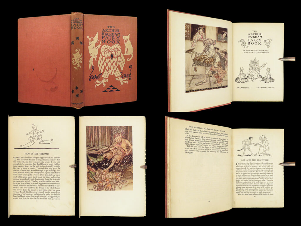 1933 fairy book 1st ed arthur rackham cinderella sleeping beauty red riding-hood | this beautiful edition of <em data-start="183" data-end="214">the arthur rackham fairy book</em> gathers twenty-three enduring fairy tales, blending well-known pieces like “sleeping beauty” and “cinderella” with gentler stories such as “hop o’ my thumb. ” cultures and legends from the arabian nights to english folklore enrich the collection, creating a varied storytelling experience. Each narrative is depicted through rackham’s signature style, combining precise ink work with subtle watercolor. A true showcase of the golden age of british book illustration, as rackham’s artistic vision imbues every page with a captivating charm!   item number: #41305 price: $499