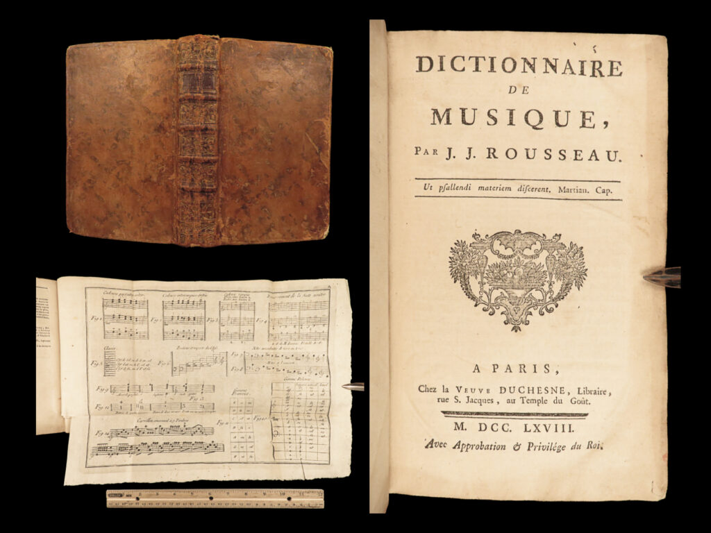 1768 dictionary of music jean-jacques rousseau enlightenment philosophy musique | <em>“people who know little are usually great talkers, while men who know much say little. ”</em> <em>― </em>jean-jacques rousseau <em> </em> jean-jacques rousseau was an 18<sup>th</sup>-century enlightenment philosopher whose political theories helped shape aspects of the french revolution. And while he is much better remembered for his philosophical and political works, he wrote what became one of the best music dictionaries of the 18<sup>th</sup>-century. “<em>the complete dictionary of music</em>” is an alphabetical lexicon of all aspects of music. It features full musical examples as well as in-text charts and descriptions. This 1768 edition was published in paris by duchesne.