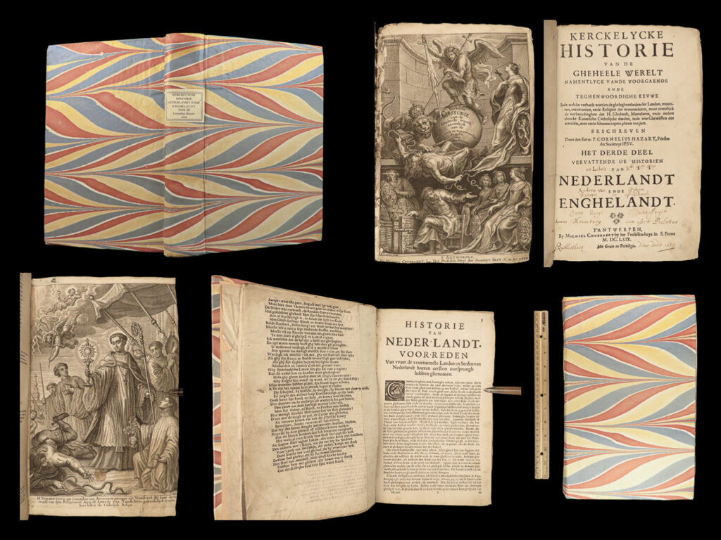 1669 martyrs 1ed dutch hazart church history england henry viii thomas more rare | cornelius hazart was a 17<sup>th</sup>-century dutch jesuit priest and controversialist writer. His “<em>ecclesiastical history of the whole world</em>” delivered on the ‘controversial’ side of church history, as hazart explored some of the most detestable acts of the church including tortures, imprisonments, wars on religion, and brutal executions, such as drowning, hangings, beheadings, and burnings.   this third volume is from the 1669 first dutch antwerp edition. This book covers 16<sup>th</sup>-century church and political history throughout england and the netherlands and includes notable topics such as: <ul> <li>louis de requesens, spanish military officer and his service in the spanish netherlands. </li> <li>philip ii king of spain – reigns of naples, england and mary i,</li> <li>effects of king henri viii’s reign on the netherlands and the catholic church <ul> <li>on anne boleyn, her life and death</li> <li>marriage to jane seymour</li> </ul> </li> <li>martyrdom of humphrey middlemore and william exmey; margaret clotherow (middleton); alexander briant; many others <ul> <li>illustrated</li> </ul> </li> <li>life of thomas more, chancellor of england</li> <li>on john fisher, bishop of rochester</li> <li>jesuit missions of robert persons</li> <li>life of maria stuart</li> <li>charles i of england</li> </ul>  