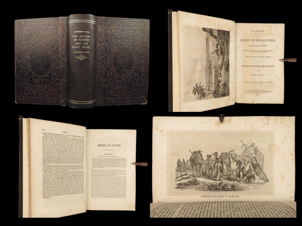 1857 history of slavery slave trade in africa illustrated pre civil war blake | a famous, detailed account of the origins of slavery both in north america and ancient history including african slave trade from the 15<sup>th</sup>- to 18<sup>th</sup>-century. The book focuses a significant portion to ‘modern’ american slavery and slave trade focusing on the annexation of texas and the missouri compromise. Chapter titles include: <ul> <li>slaves of sparta, crete, thessaly, slavery in rome</li> <li>christian slavery in northern africa</li> <li>early opponents of african slavery in england and america</li> <li>history of slavery in the north american colonies</li> <li>formation of the constitution-slavery compromises</li> <li>political history of slavery in the us 1789-1850; repeal of missouri compromise</li> <li>history of troubles in kansas, statistical tables constructed from the census of 1850</li> <li>insurrection at harper's ferry, dred scott decision</li> </ul>
