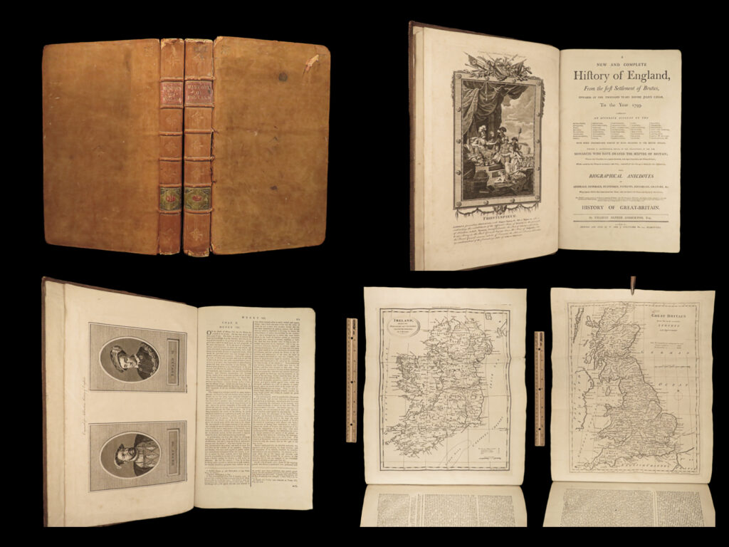 1793 england 1ed ashburton history julius caesar charles i portraits 2v set maps |   throughout the 18<sup>th</sup>-century, numerous impressive histories of england were published with those of hume and smollett headlining the lot. However, other authors published similar works including charles ashburton’s “<em>history of england</em>”. In this work, as the title page suggests, ashburton describes revolutions and conquests, notable wars and political plots, conspiracies, laws, commerce and customs, arts, and much more! Ashburton begins this work from the invasion of julius caesar through the beginning of the french revolution.   <strong>this enormous two-volume folio set includes numerous, impressive full-page and folding plates including maps and portraits! </strong>