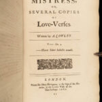 1688 Abraham Cowley English Poetry Mistress Motto Pindar Ode Davideis Sylva RARE