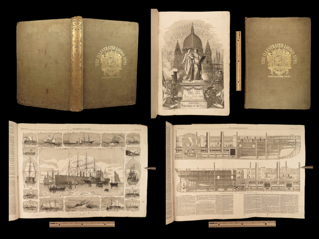 1858 huge illustrated london news oregon slaves utah mormon war siege of delhi | a rare, mid-19<sup>th</sup>-century issue of ‘<em>the illustrated london news</em>’ – an enormous tome!   this series of issues from 1858 covers a wide variety of important topics; however, the entirety of topics included is too vast to include here. Nonetheless, some of the most important and interesting topics include: <ul> <li>united states news <ul> <li>treasury preparation to print 20m notes</li> <li>oregon state constitution adoption <ul> <li>slavery clause rejection</li> <li>free negroes to be prohibited from emigrating to the state of oregon</li> </ul> </li> <li>threatening and hostile attitude of mormons in utah <ul> <li>reports from utah war – battles between mormons and us forces</li> </ul> </li> <li>19 us army regiments divided into infantry, artillery, cavalry – posted strength of american arms</li> <li>illustrations of boston</li> </ul> </li> <li>sketches in china – hong kong, victoria harbor</li> <li>british troops in egypt</li> <li>the siege of delhi, after-effects and looted palaces</li> </ul>