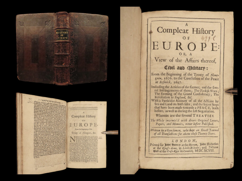 1698 glorious revolution of 1688 1ed compleat history of europe england king james |   david jones was a 17<sup>th</sup>-century english historian who is primarily remembered for describing two monumental european events – the 1688 glorious revolution and the hanoverian succession in 1714. The glorious revolution spurred his greatest work – “<em>a compleat history of europe…from 1676 to 1697</em>” – which would become a periodical because of its popularity in the 18<sup>th</sup>-century. According to snyder, jones’ 1698 masterpiece was written “as a chronological narrative. Rather than treating his material topically, he described his efforts properly as annals… this work, like all true historical works, is <u>essentially a compilation drawn from contemporary tracts and books</u>, monthlies, newspapers, and any source that came to hand. This is at once the greatest virtue and limitation of his laborious compositions. It preserves a wide variety contemporary accounts of events in a convenient, easy to consult reference work.