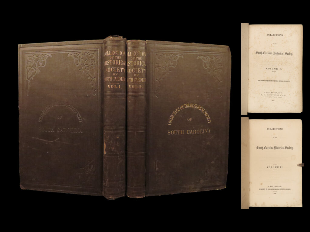 1857 south carolina historical society sioux catawba indians henry laurens 2v |   a rare pre-civil war edition of the collected reports from the south carolina historical society. This two-volume set from 1857 contains state abstract papers, orations delivered to the society, and other essays and treatises. Two of the more interesting found in this set includes: <ul> <li>“a narrative of the <strong><u>capture of henry laurens</u></strong>” <ul> <li>founding father who was charged by the british for treason, transported to england, and imprisoned in the tower of london. The only american to have ever been held there. </li> </ul> </li> <li>“vocabulary of the catawba language” <ul> <li>language construction and pronunciation guide for this western <strong><u>sioux language</u></strong>. </li> </ul> </li> </ul>