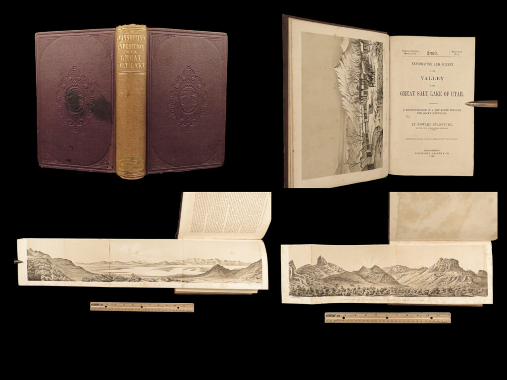 1852 utah 1ed expedition valley great salt lake mormon geography overland trail | “<em>an expedition to the valley of the great salt lake of utah</em>” is a comprehensive report by howard stansbury detailing his two-year survey expedition of the great salt lake in utah, starting in 1849. Ordered by fort leavenworth, kansas, the mission was to evaluate emigration trails, scout possible locations for a transcontinental railroad, and study the region’s geography, natural history, and mineral composition. Despite initial challenges, stansbury’s team made significant explorations and collected extensive scientific data, even discovering a more direct route through the rocky mountains. The expedition also described the mormon community’s domestic relations. The report emphasized the region’s hidden agricultural and mineral wealth, suggesting its potential for future development.
