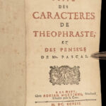 1698 PASCAL Pensees + Caracteres of Theophrastus French Philosophy Louis XIV