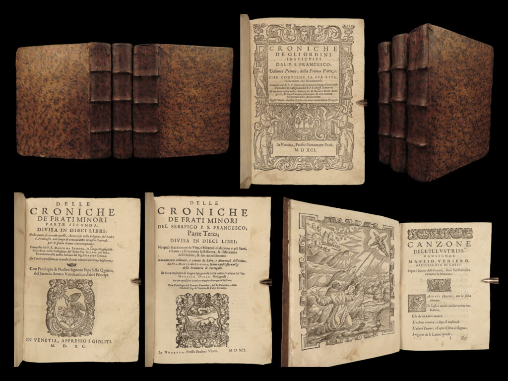 1590 mark of lisbon silva franciscan chronicle friars portugal venice monastic | mark of lisbon, or ‘da silva’, was a 16<sup>th</sup>-century portuguese historian and bishop who was known for his contributions to the history and development of the franciscan order. His most important book on the subject was ‘<em>chronicle of the minor friars’</em> – a collection of documents from the 15<sup>th</sup>-century pertaining to the franciscan order. The work is mostly a series of biographical sketches of the men of the most illustrious men from that era of monastics including descriptions of friars such as giovanna da citina, bartolomeo da pisa, beato tomaso, roberto malatesta, alberto da sartiano, and many others.