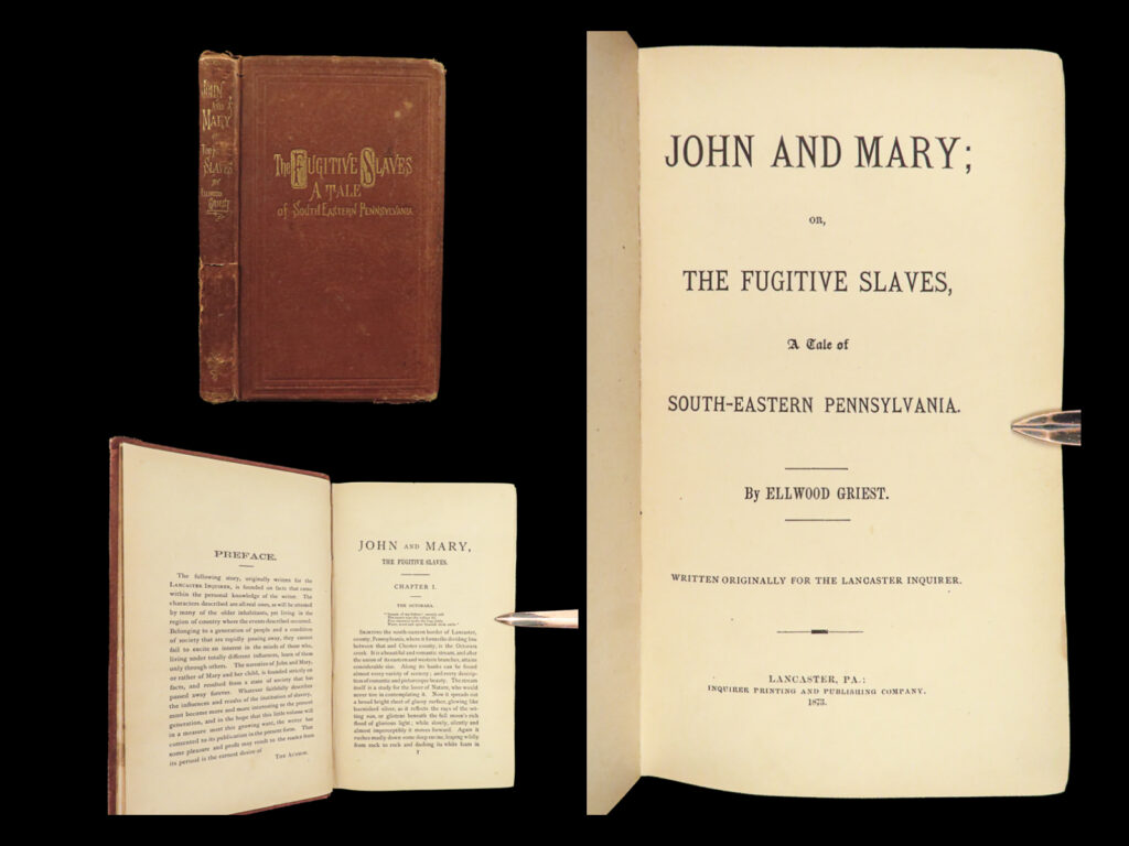 1873 fugitive slaves 1st/1st john and mary klu klux rare abolitionist civil war | “<em>john and mary: or, the fugitive slaves</em>” is a historical-fiction novel written by ellwood griest, originally for the lancaster inquirer, and set in southeastern pennsylvania. The story revolves around the escape of two slaves, john and mary, weaving a narrative grounded in real events and characters verified by older inhabitants of the region. Despite its fictional nature, the novel captures the social impacts of slavery and the transformative period following its abolition. Notably, the story offers a stark, early insight into the emergence and vile activities of the violent, racist organization known as the ku klux klan, not yet a decade old, in the post-civil war american south. Griest highlights the importance of remembering and learning from the past, and his hope was that readers would find both pleasure and enlightenment in the story.