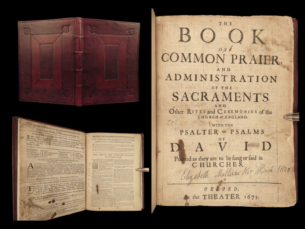 1675 oxford book of common prayer church of england anglican gunpowder plot | a very rare and desirable 17<sup>th</sup>-century ‘<em>book of common prayer</em>’ published by barker. This popular devotional and supplement to the bible was a critical part of the early english church liturgy and doctrine. This edition features the book of psalms.   this 1675 edition of the book of common prayer is considerably rare and contains the psalms of david.   also included at the end are: <ul> <li>"forms of prayer to be used at sea,"</li> <li>"a form of prayer with thanksgiving to be used yearly upon the fifth day of november for the happy deliverance of the king and the three estates of the realm from the most traiterous and bloody intended massacre by gun-powder"</li> <li>"a form of common prayer, to be used yearly upon the 30 day of january, being the day of the martyrdom of king charles the first,"</li> <li>"a form of prayer with thanksgiving to be used yearly on the 29th day of may; being the day of his majesties [king charles ii's] birth, and happy return to his kingdoms". </li> </ul>