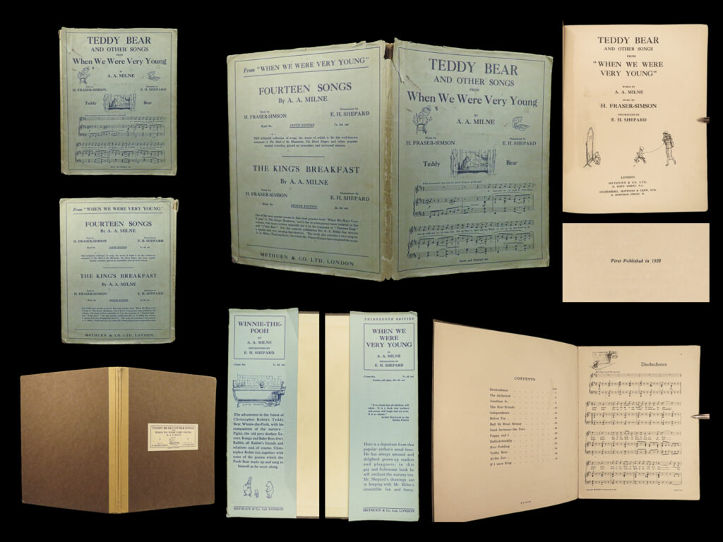 1926 winnie the pooh 1st teddy bear songs when we were young milne illustrated | <em>“some people care too much. I think it's called love. ” </em> <em>― </em>a. A. Milne<em>, winnie-the-pooh</em> <em> </em> shortly after the successes of ‘<em>when we were very young</em>,’ milne published a song book in 1926 with music by h. Fraser-simson and illustrated decorations by e. H. Shepard. Songs includes the text, sheet music, and illustrations for fun with kids and songs like ‘the four friends,’ ‘sand between the toes,’ ‘teddy bear,’ and more!