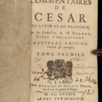 1689 Julius Caesar WAR Commentaries Military Tactics MAP French & Latin 2v ROME