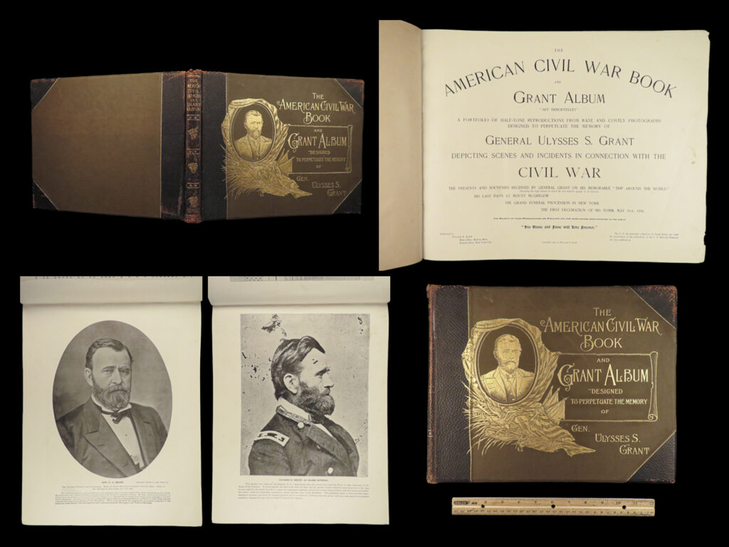 1894 civil war photographs ulysses s grant album antietam fairfax abe lincoln |   william allen’s commemorative civil war album was one of the most desired and popular illustrated works on the american civil war. While not published until nearly the end of the 19<sup>th</sup>-century, this portfolio of half-tone photographs served as one of, if not the best collection of photographs from the time following the civil war. Allen published this work primarily to honor ulysses s grant and depict scenes and incidents of his life and impact on the united states.   some of the notable works found amongst the hundreds of illustrations in this portfolio include: <ul> <li>abraham lincoln’s visit to the army following the battle of antietam</li> <li>view of the united states national military cemetery at arlington</li> <li>the famed fairfax court house</li> <li>preparations for the hanging of those involved in the assassination of lincoln</li> <li>relics from andersonville prison</li> <li>general burnside and the army of the potomac</li> </ul>