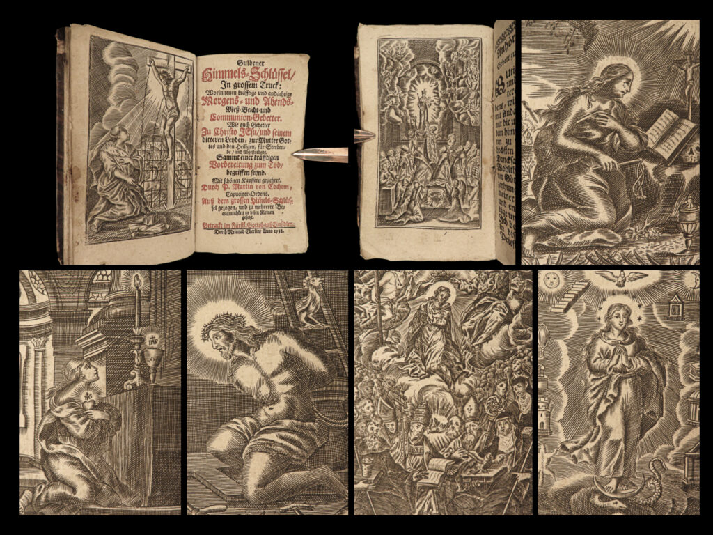 1738 golden key hell demons devils occult martin cochem bible purgatory german | a rare, beautiful work on the <strong>guide to salvation of souls lost to purgatory</strong> by martin of cochem. Cochem was a german capuchin theologian most known for this work, ‘<em>the golden key to heaven</em>. ’ this work is a powerful and widely used prayer companion mainly written to aid women in their prayer life. It features the highly desirable woodcut engraving of christ on the cross as a frontispiece.