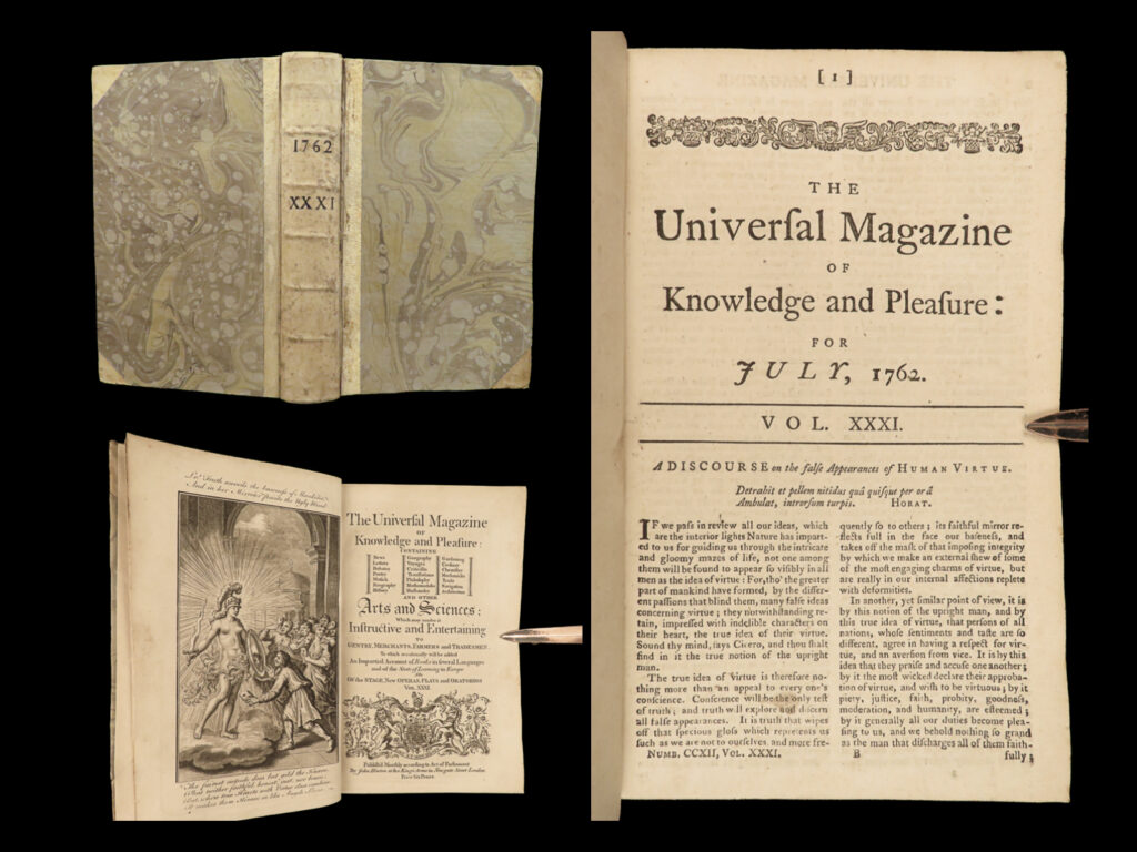 1762 important cardiology discovery illustrated + john iii poland ivan russia |   the ‘<em>universal magazine’</em> is a rare, 18<sup>th</sup>-century english periodical known for its vast topics and articles. This 1762 volume contains highly desirable and important contents including: <ul> <li>medical and anatomical discoveries <ul> <li>on the parts of the human heart, ventricles illustrated</li> </ul> </li> <li>on the life of john iii sobieski, king of poland</li> <li>dethroning of ivan vi, emperor of russia and ascension of peter iii</li> <li>description of wiltshire, england</li> </ul>