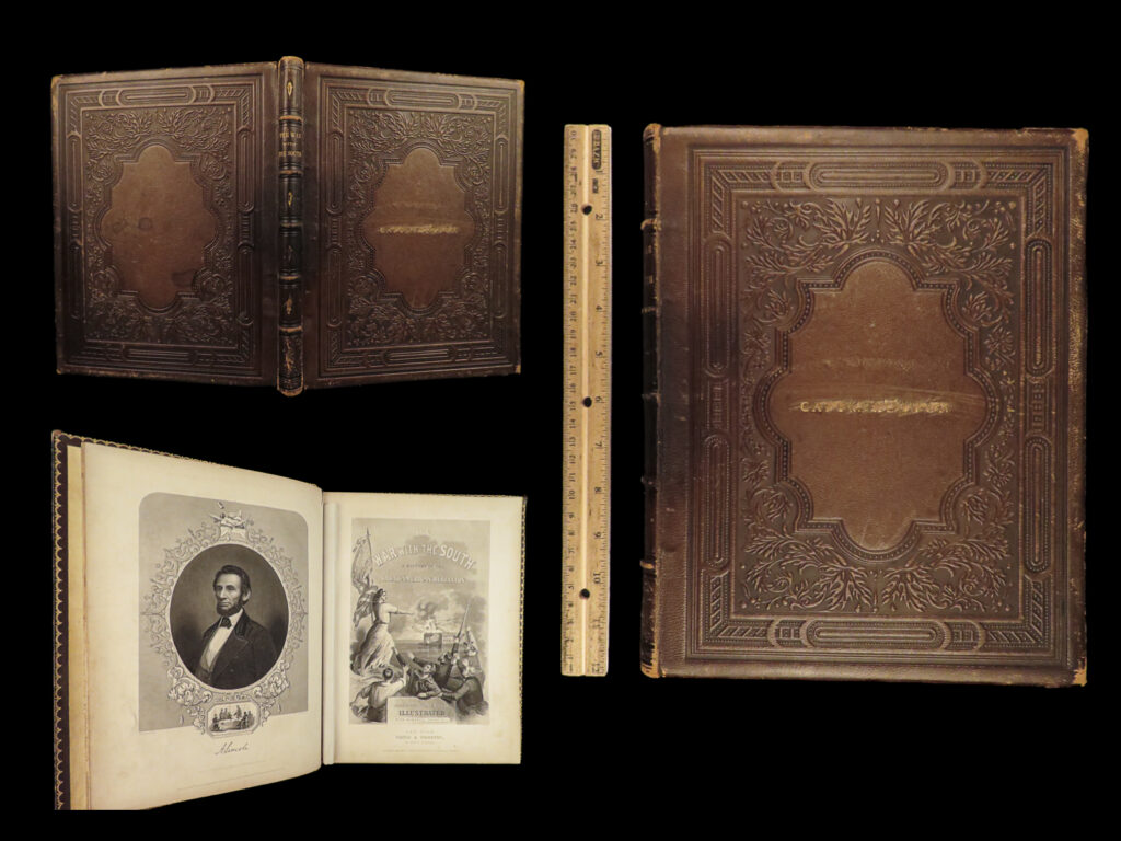 1862 exquisite 1ed war with south civil war military tomes gettysburg maps |   the american civil war played an important role in the expansion and growth of book publication in the united states, as people were craving an understanding of the conflict. Robert tomes began publishing a subscription book that would give insight to the war, but he believed his work would help end the battles quickly. It didn’t. “<em>the war with the south</em>” saw print in dozens of separate parts during the height of the civil war.   this collection of engravings was part of the original work – this tome contains illustrations including portraits of ambrose burnside, ulysses s grant, <strong><u>and battlefield maps of both gettysburg and antietam</u></strong>!