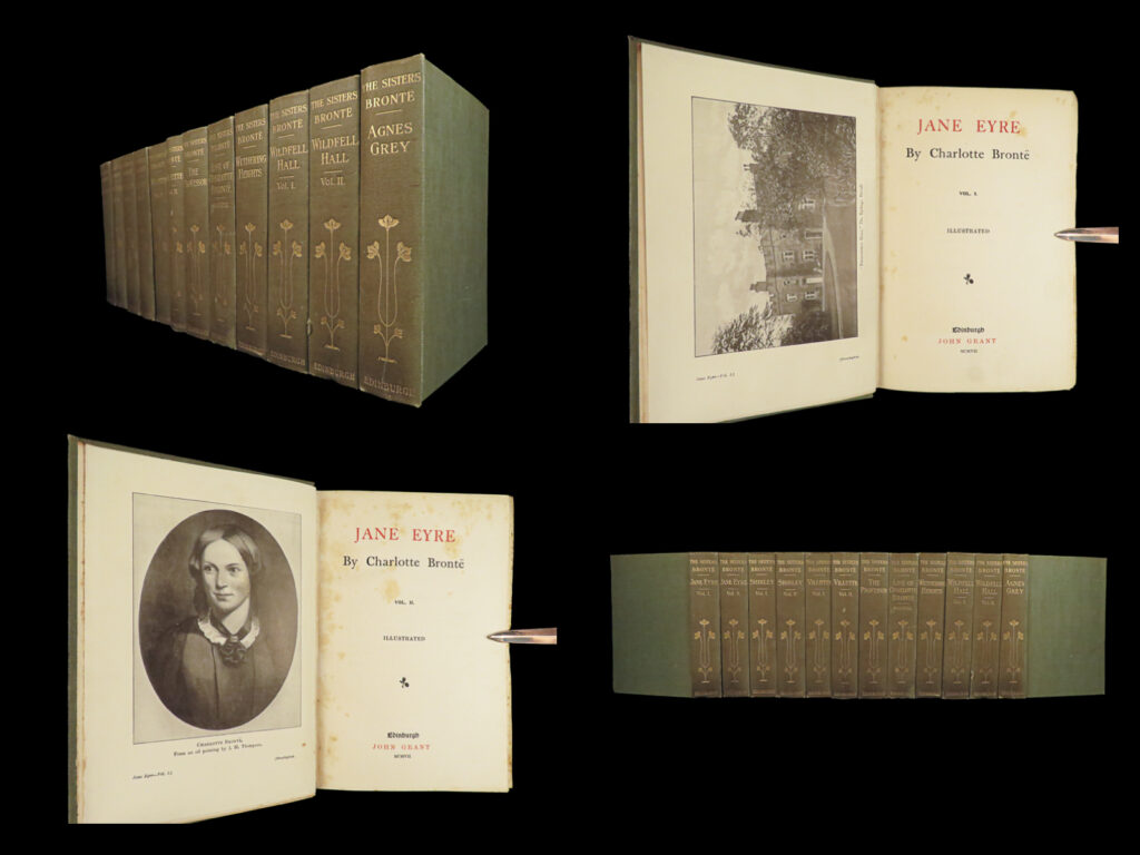 1907 bronte novels jane eyre wuthering heights shirley feminism thornton 12v | <em>“happiness quite unshared can scarcely be called happiness; it has no taste. ”</em> <em>― </em>charlotte brontë <em> </em> famous novels of the brontë sisters, including <em>jane eyre</em>!   the brontë sisters produced some of the most famous and popular novels of the 19<sup>th</sup>-century including <em>jane eyre</em>, by charlotte. This set of volumes was published in 1907 by thornton and includes famous works including ‘<em>jane eyre’</em>, ‘<em>wuthering</em> <em>heights’</em>, and ‘<em>shirley’</em>.