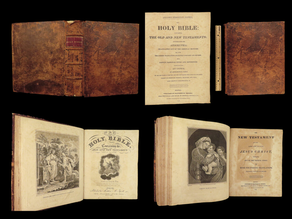 1825 holy bible illustrated king james kjv boston teprell old & new + apocrypha | a rare mid-19<sup>th</sup>-century american family holy bible complete with the old and new testaments along with the apocrypha. This 1825 edition was published in boston features an impressive and detailed index with detailed explanations.