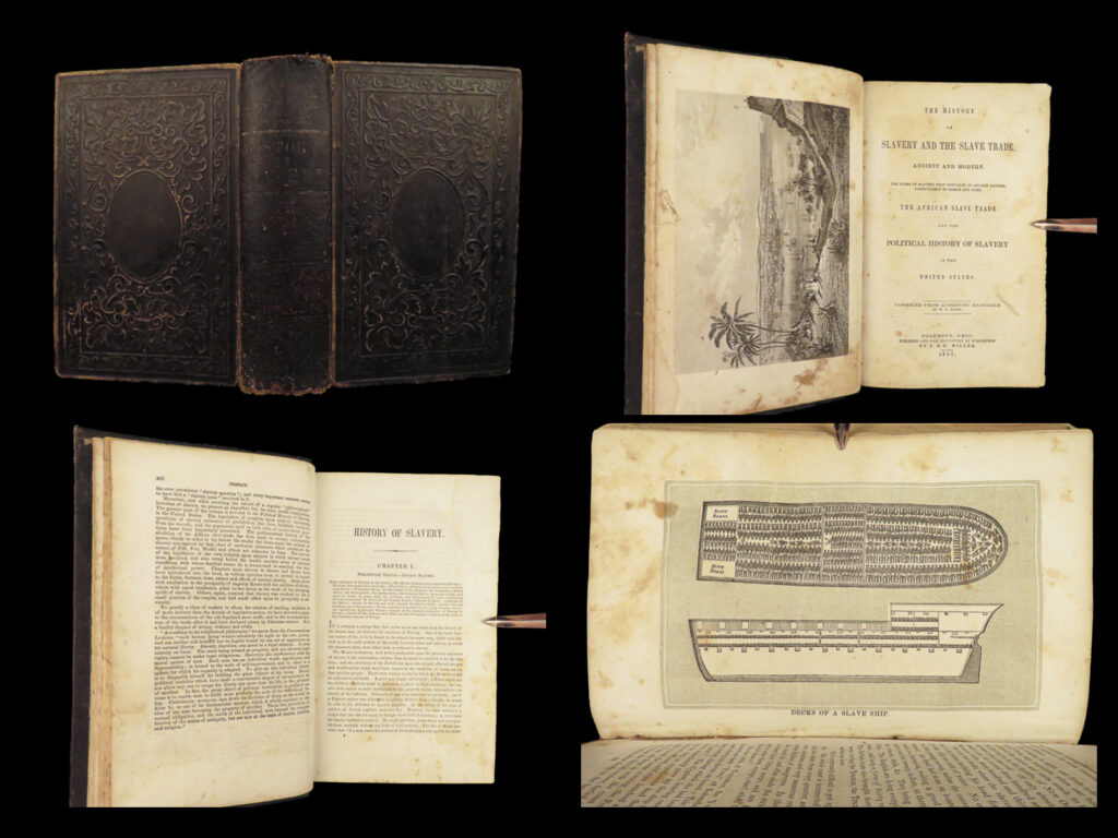 1857 slavery & slave trade 1ed african american abolitionist blake africa rare | <ol> <li>o. Blake's <em>'the history of slavery and the slave trade</em>' is a comprehensive compilation detailing slavery's historical reach, from ancient societies like greece and rome to modern eras. It uncovers overlooked hereditary slavery in england, examines slavery's impact on empire decline, delves into its role in u. S. Politics and law, and challenges prevailing views on ancient slavery's forms and effects. The book also exposes the brutalities of the 19th-century slave trade and argues against slavery's ethical and legal grounds, emphasizing its contradiction with human rights and morality. The book focuses a significant portion to ‘modern’ american slavery and slave trade focusing on the annexation of texas and the missouri compromise. </li> </ol> chapters include: <ul> <li>slaves of sparta, crete, thessaly, slavery in rome;</li> <li>christian slavery in northern africa;</li> <li>early opponents of african slavery in england and america;</li> <li>history of slavery in the north american colonies;</li> <li>formation of the constitution-slavery compromises;</li> <li>political history of slavery in the us 1789-1850; repeal of missouri compromise;</li> <li>history of troubles in kansas, statistical tables constructed from the census of 1850;</li> <li>insurrection at harper's ferry, dred scott decision</li> </ul>  