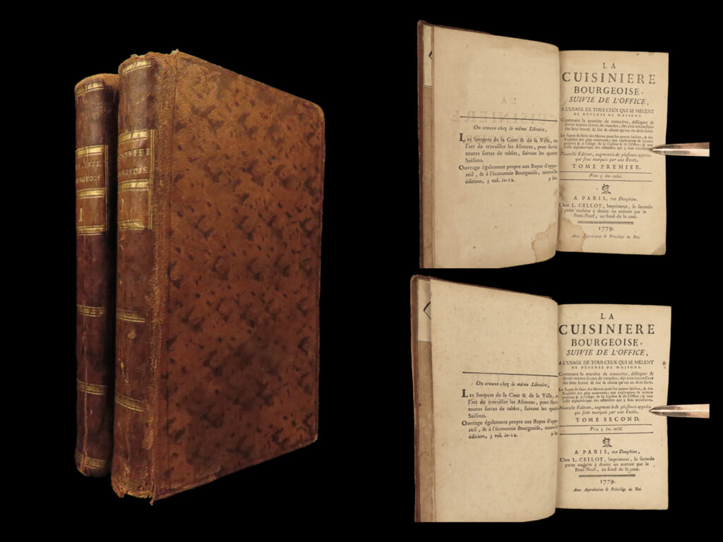1779 cookbook menon french cuisine cooking for women wine liquor food recipes |   the menon cookbook is perhaps one of the most famous 18<sup>th</sup>-century cookbooks ever published. While the identity of the author is never revealed, he is generally referred to as menon. ‘<em>la cuisiniere bourgeoise</em>’ is one of the best-known and oft reprinted cookbooks and features hundreds of recipes and food preparations along with beer and wine making, ingredients, and strategies for cooking. Menon is known to include fewer seasonings and ingredients that are cheaper thus creating a sense of ‘lower-class’ food; even though menon focuses on beautiful and eye-appealing dishes.   this cookbook was also <strong>known to be the very first cookbook devoted specifically to a woman cook</strong>. Menon himself said that the title could be read as either ‘cuisine’ or ‘woman cook’. Either way, it answered a real need in france of female home-cooks along with recipes acceptable for the bourgeois. (willan, 218-225). It was also the only cookbook to be reissued following the french revolution. (abramson, 22)