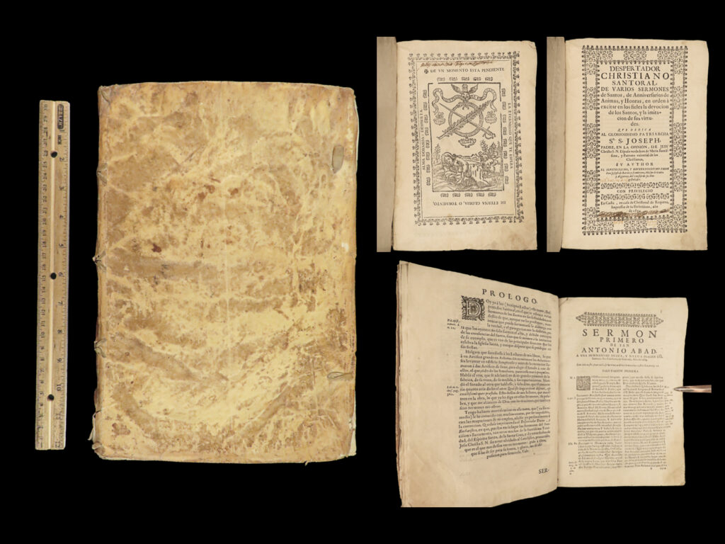 1694 spanish 1ed barcia y zambrana sermons cadiz spain despertador christiano | jose de barcia y zambrana was a 17<sup>th</sup>-century spanish bishop from cadiz, spain. His sermons and theological treatises heavily influenced the spread of christianity throughout southern spain in the late 17<sup>th</sup>-century. This 1694 collection of 45 barcia sermons entitled “<em>despertador christiano</em>” was published in cadiz by requena.