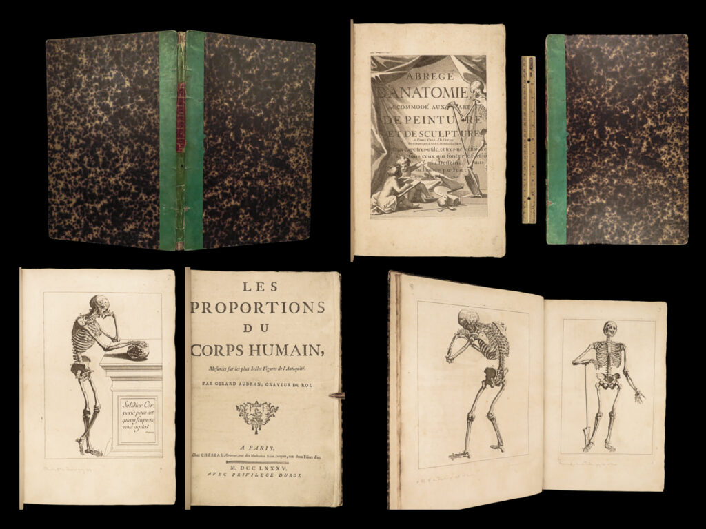 1760 rare human anatomy surgery atlas roger piles + audran proportions folio 2n1 | <strong><u>an incredible folio of anatomical engravings! </u></strong>   roger de piles was a 17<sup>th</sup>-century french painter who is best known for his book ‘<em>lives of the painters’</em>. His portfolio of anatomical treatises includes a collection of detailed human anatomy engravings depicting each system of the human body. The illustrations of engravings are especially desirable, all of which are found in this 1760 folio of piles ‘<em>anatomy’</em>.   this folio includes a 1785 printing of gerard audran’s “<em>les proportions du corps humain</em>” – an instructional treatise on illustrations and engravings of human body proportions.  