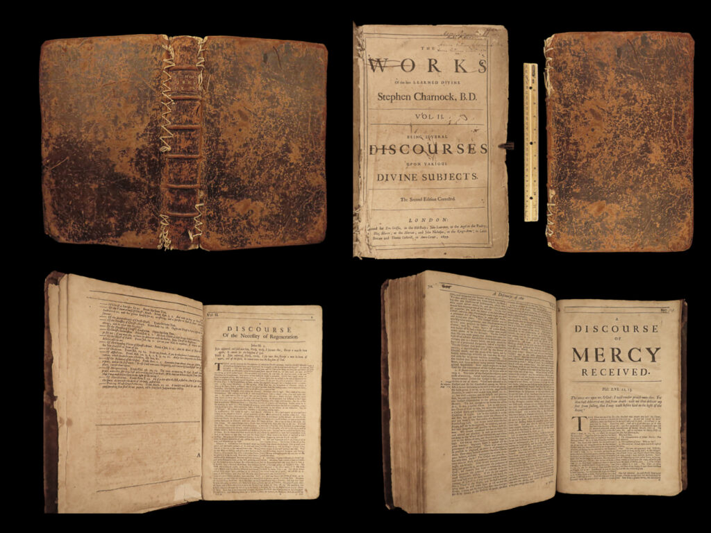 1699 rare works of puritan stephen charnock character of god lord’s supper folio | stephen charnock was a 17<sup>th</sup>-century puritan preacher and writer known for his countless discourses on spiritual topics. This huge volume from the 1699 collected works of charnock contains many of his best writings including his treatises on the lord’s supper, god’s character and attributes, knowledge of god and christ, on obedience, on christ’s death and resurrection, and much more!