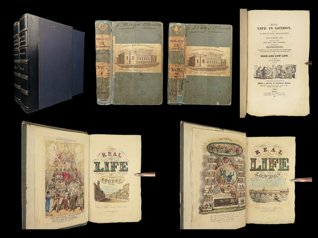 1821 life in london pierce egan boxing illustrated by cruikshank tom & jerry 2v | known primarily for his extensive account of boxing, pierce egan was a well-known and popular british sportswriter. His popularity as an author spurred him to create a recurring monthly journal entitled “<em>life in london</em>” in which he employed george cruikshank to illustrate each edition. It is filled with stories, articles, and accounts of various topics including boxing, parties, and adventure stories while using his own characters tom & jerry which inspired the ‘<em>tom & jerry’</em> cartoon characters.
