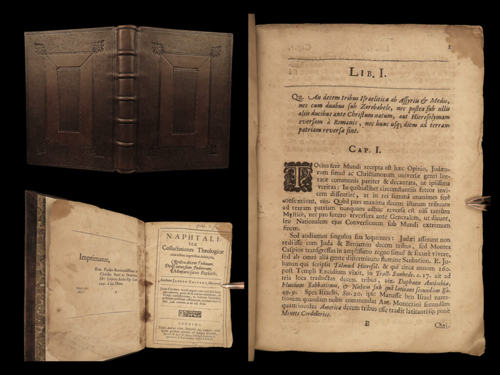1672 rare naphtali jewish israel lost tribes genesis bible ezekiel james calvert | james calvert’s “<em>naphtali</em>” is a rare, 17<sup>th</sup>-century study into old testament judaism. Centered on one of the <strong>ten lost tribes of israel</strong>, the naphtali, this book not only offers history based on genesis, but also the jewish lineage found in the book of ezekiel.