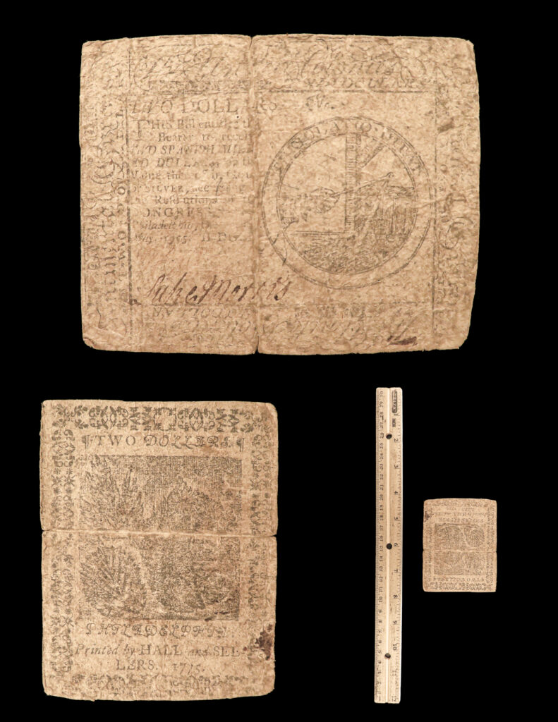 1775 revolutionary war money 1ed early american banknote $2 bill dollars finance | an incredibly rare and valuable 18<sup>th</sup>-century example of revolutionary war money!   during the height of the revolutionary war, the continental congress needed finding a way to pay the newly found american army. In 1775, the continental currency was first printed to supplement income. And while the value of these notes depreciated in value throughout the war, they hold significant historical and financial value today. These notes hold a reminder of the horrors of uncontrolled inflation and provide an important view into the history of american finance.   this two-dollar note was printed in philadelphia by hall and sellers in 1775 – an incredible example of <strong><u>first edition american money</u></strong>!