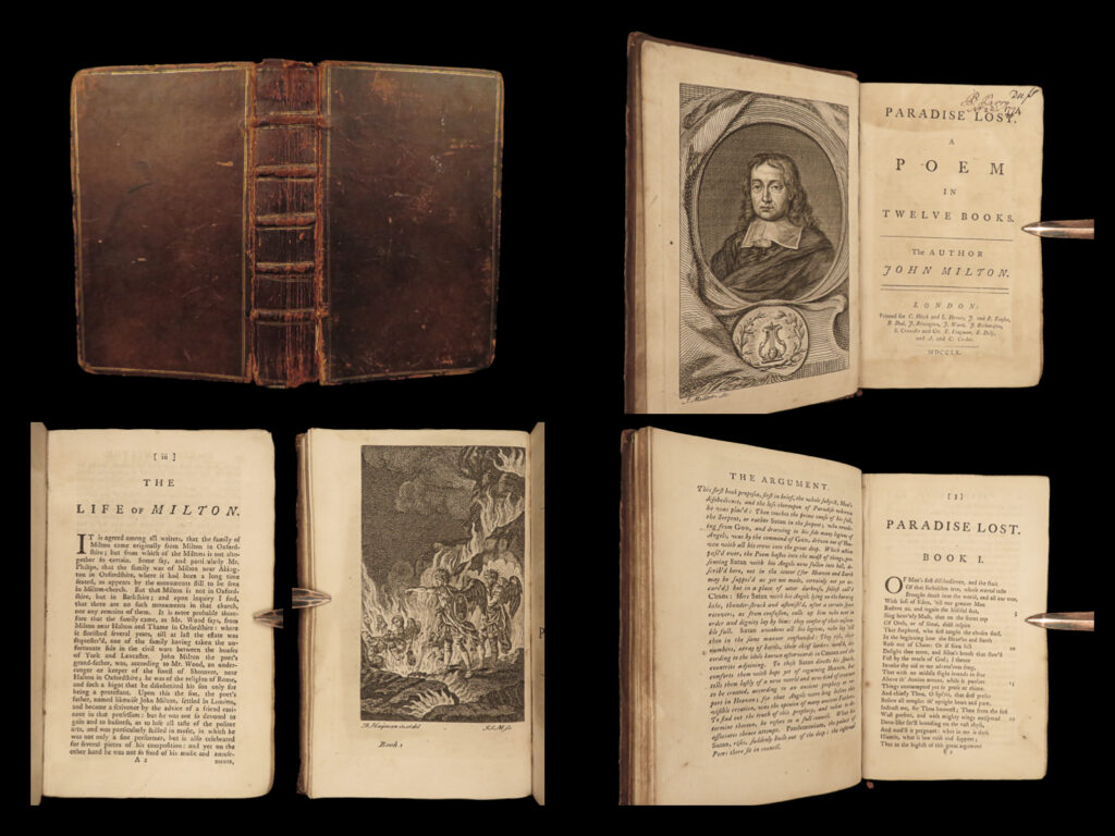 1760 paradise lost john milton poetry english illustrated art newton rare marvell | <em>“the mind is its own place, and in itself can make a heaven of hell, a hell of heaven. ”</em> ― john milton,<em> paradise lost </em> <em> </em> ‘<em>paradise lost</em>’ follows the biblical story of the fall of man and the temptation of adam and eve. Milton himself states that purpose for this book was to “justify the ways of god to men”. It covers the characters adam, eve, and satan and the roles each played in the development of religious culture and idolatry.   it was critically acclaimed and well-received by many famed personalities, including samuel johnson who states. “[paradise lost shows] milton’s peculiar power to astonish…and he seems to have been well acquainted with his own genius, and to know what it was the nature had bestowed upon him more bountifully than upon others: the power of displaying the vast, illuminating the splendid, enforcing the awful, darkening the gloomy, and aggravating the dreadful.   this 1760 london edition includes a “life of milton” by thomas newton.