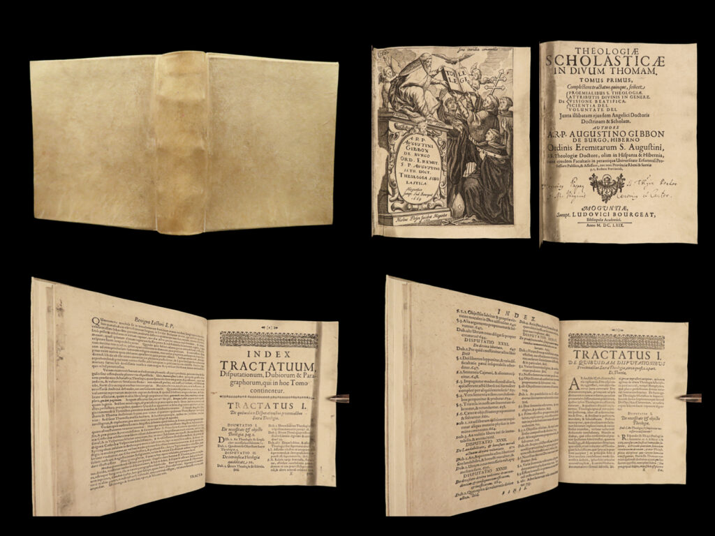 1669 irish gibbon de burgo thomism scholastica counter reformation aquinas rare | augustine gibbon de burgo was a 17<sup>th</sup>-century irish counter-reformation theologian known for being at the center of many of the controversies and arguments between lutherans and calvinists. He wrote numerous works on the reformation, but one of his best works was “<em>theologica scholastica in divum thomam</em>” – a treatise on thomist theology.