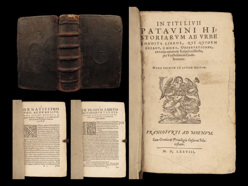 1578 livy history of rome ab urbe condita caesar punic wars feyerabend godelevaeus |   <em>“men of outstanding ability are more likely to lack the power of controlling their own people than of defeating an enemy in battle. ” </em> ― livy<em>, the history of rome</em>   few works on the history of rome are as important and impactful as livy’s ‘<em>ab urbe condita</em>. ’ livy began working on this work at the end of the 1st-century bc and covers the earliest times and the foundation of rome through the reign of caesar augustus.   this <strong>extremely rare 16<sup>th</sup>-century printing of livy</strong> was published in frankfurt, germany in 1578 and features the commentary of wilhelm godelevaeus and sigmund feyerabend.