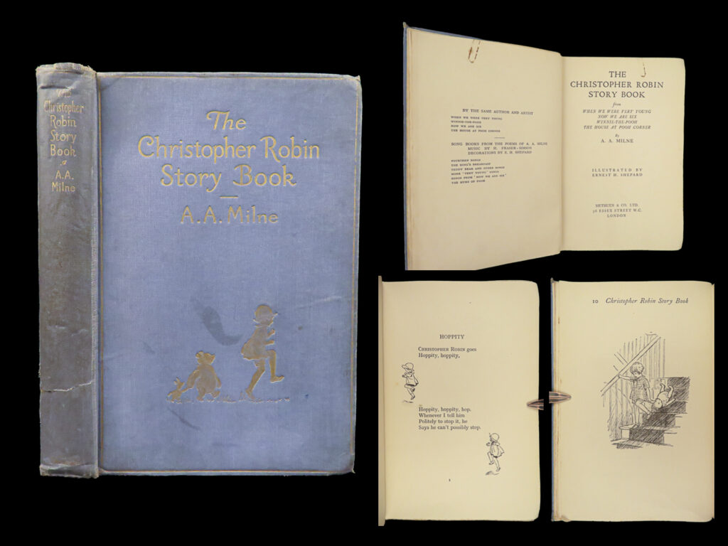 1929 christopher robin 1st ed story book aa milne winnie-the-pooh illustrated |   <em>“some people care too much. I think it's called love. ” </em> <em>― </em>a. A. Milne<em>, winnie-the-pooh</em> <em> </em> the 1929 classic ‘<em>christopher robin story book</em>’ is a collection of short stories and tales from the a. A. Milne winnie-the-pooh books. It features the original illustrations from ernest shepard. <em> </em> a rare first edition with ‘first published in 1929’ on verso of title page.