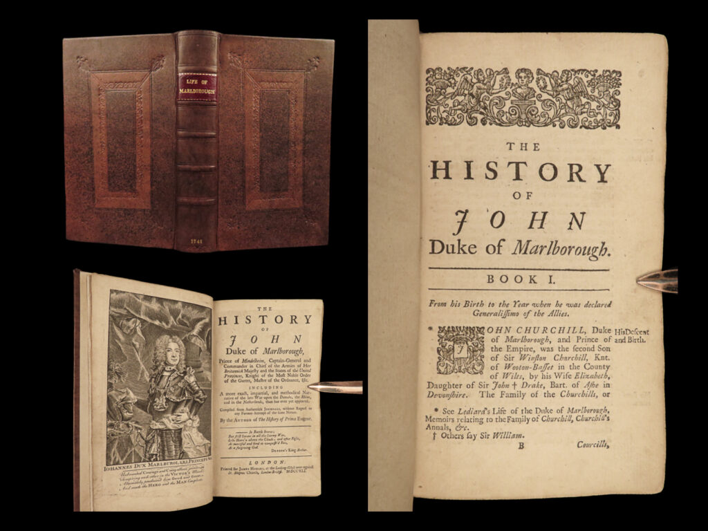 1741 military 1ed john churchill duke of marlborough war of spanish succession | john churchill was a 17<sup>th</sup>-century english army general who served during the nine years war and the war of spanish succession. It was his role in during the spanish succession war that his fame grew. In fact, from the various campaigns and battles that churchill was involved, numerous writers would write on his successes, military service, and campaigns near the danube and the rhine.   one such work was john bancks’ “<em>history of john duke of marlborough</em>” – a work which describes churchill’s military plans and direction and his influence on the war of spanish succession.