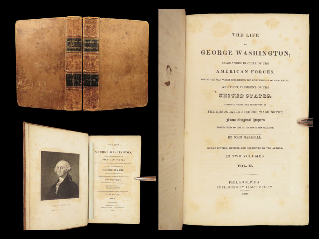 1832 george washington life john marshall usa revolutionary war america 2v set | <em>“the constitution is colorblind, and neither knows nor tolerates classes among citizens. ”</em> <em>― </em>john marshall <em> </em> john marshall admired george washington greatly and sought to publish a thorough biography on the president’s life. It was based on written records that were provided by washington’s family. However, two-thirds of this biography is concerned with washington’s military career and depicts an accurate portrayal of the major battles of the american revolutionary war (sparks, preface). Larned even notes that this work is “one of the three <strong><u>most famous lives of washington</u></strong>. ”