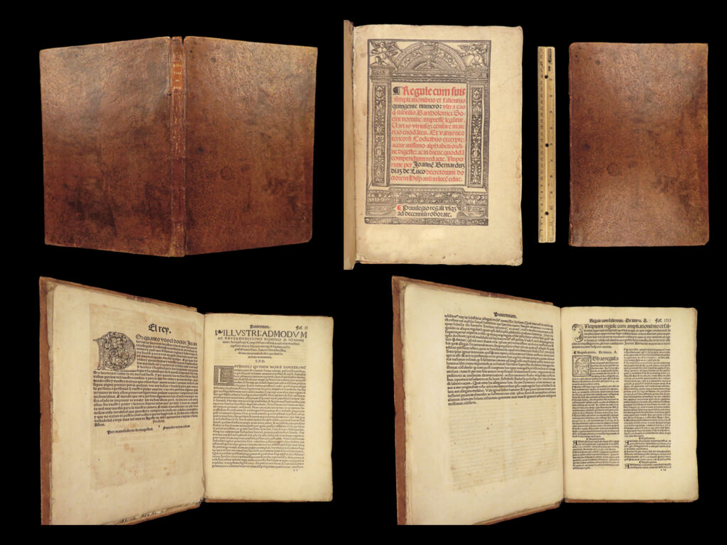 1528 renaissance law 1ed socini & bernal luca signed inquisition burgos spain | bartolomeo socini was a 15<sup>th</sup>-century italian jurist who taught canon law all over italy, and <strong>notably was the professor to lorenzo di medici, the future pope leo x</strong>. One of socini’s best works was his “<em>rules and fallacies of law</em>”, a work of commentary on italian law better known simply as “<em>fallen</em>”. Juan bernal diaz de luca, a spanish contemporary of socini, wrote a similar work based on popularity of socini, “<em>regularum et fallentiarum vtriusque iuris liber vnus</em>”. This 1528 spain edition of de luca’s “<em>fallen</em>” includes 500 separate rules and commentary, and is considered to be a considerably rare and unknown printing of renaissance law, published just after the fall of rome in 1527.   <strong>this incredible example is signed on by juan bernardo díaz de luco who was the bishop of calahorra and was an ally of bartolomé de las casas at the famed council of the indies! </strong>