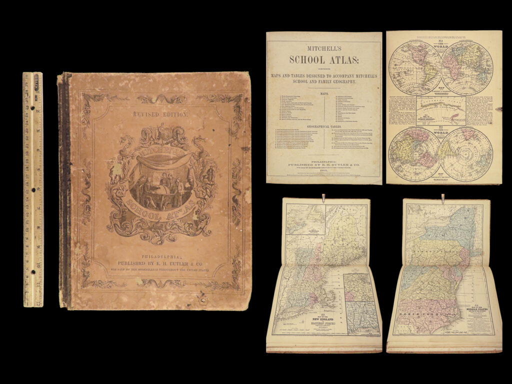1865 mitchell school atlas 31 maps america texas wild west confederate south | the name mitchell has long been synonymous with 19<sup>th</sup>-century maps; in fact, mitchell maps are often considered the best of atlas maps from the 1800s. S augustus mitchell published an important geography book designed for schools and with it an impressive atlas. This 1865 atlas contains <strong>31 maps. </strong>