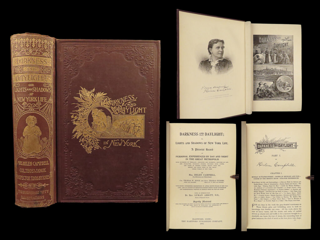1895 new york city life 1ed darkness daylight campbell illustrated travel crime | <em>‘darkness and daylight’</em> is a richly illustrated, late 19<sup>th</sup>-century book by american author helen campbell. Campbell sought to produce a series of illustrations that most represented the city of new york. This work, supplemented with explanations and anecdotal stories, perfectly describes life in new york city in the 1880s and 90s.