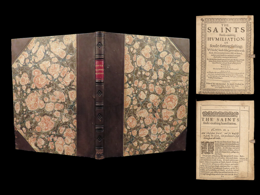 1634 puritan 1st ed saints soule exalting humiliation robert bolton bible rare |   robert bolton was a 16<sup>th</sup>-century puritan author and preacher known for his works on relationship with god and bible devotionals. One such work was his ‘<em>saints soule-exalting humiliation</em>”. In this book, bolton describes countless topics that direct the reader on humility – obedience, fasting, patience, types of prayer, spiritual trials, family struggles, and temptation.