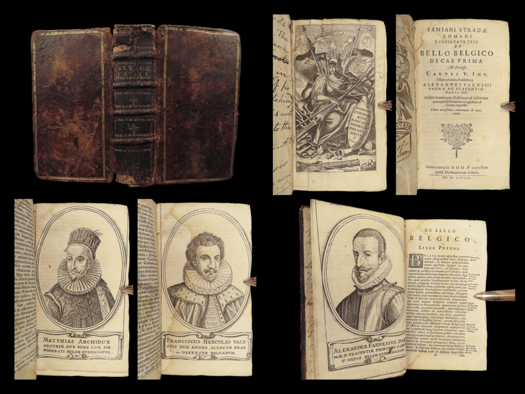 1648 dutch wars belgium bello belgico strada battle habsburg flanders provenance | famiano strada, a jesuit professor of rhetoric, is chiefly remembered for his famous account of the dutch war. <em>‘de bello belgico</em>’ was strada’s most famous work, a work in which strada describes in detail the battles between spanish troops of parma and the dutch armies under william of orange.   this mid-17<sup>th</sup>-century edition includes impressive full-page portrait engravings of prominent figures to the dutch wars – figures such as philip ii of spain, charles v, and fernando alvarez de toledo duke of alba.