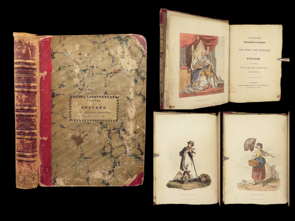 1828 costumes of england bishops gypsies dress illustrated alexander 50 plates | early in the 19<sup>th</sup>-century, author william alexander published what proved to be some of the most coveted and highly sought after historical surveys of eastern costumes. Published under the title “<em>picturesque representations of the dress and manners</em>”, this anthropologic study of human custom has remained popular for more than two centuries and delivers descriptions and exquisite illustrations of people from around the world.   this particular volume, ‘<em>costume of england</em>, includes 50 exquisite color engravings depicting 19<sup>th</sup>-century men and women, english bishops, gypsies, milk maids, hussars and other military soldiers, mayors, postmen, politicians and judges, shepherds and farmers, and so many more.  