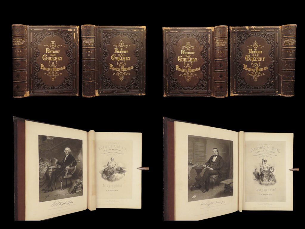 1862 portrait gallery illustrated lincoln grant bronte dickens washington 2v set | <em> </em> a rare first edition of evert duyckinck’s famous ‘<em>portrait gallery</em>’ <strong>featuring ~120 illustrated portraits</strong> and biographies of some of the most famous and important men and women from european and american history. Biographies include authors, politicians, and military figures such as: <ul> <li>marie antoinette</li> <li>henry clay</li> <li>george washington</li> <li>goethe</li> <li>robert e. Lee</li> <li>charles dickens</li> <li>florence nightingale</li> <li>ulysses s grant</li> <li>charlotte bronte</li> <li>abraham lincoln</li> <li>andrew jackson</li> <li>many more</li> </ul>