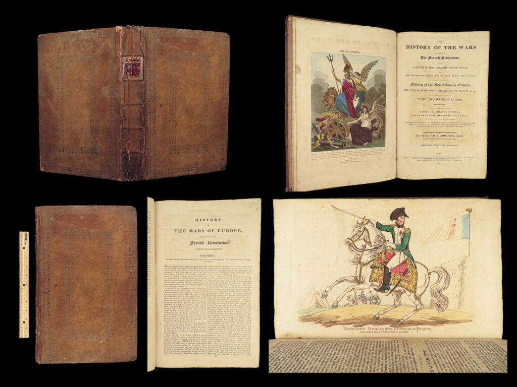 1817 napoleonic war french revolution napoleon bonaparte waterloo 1st submarine |   william nicholson’s “<em>history of the wars</em>” is an early 19<sup>th</sup>-century survey of the french revolution and the events leading up to the revolution, as well as reports on the napoleonic wars following the french revolution. Nicholson offers description of the war of the first coalition with notes on important political and military figures. Though, perhaps the most noteworthy portion of the work is an extensive exposition on napoleon’s escape from elba and his ultimate defeat at waterloo. In fact, this book was penned just months after the battle of waterloo – one of the earliest, illustrated books on the end napoleon’s reign.   while the contents of this work are important, this particular work is best-recognized for being the <strong><u>first published work to describe the submarine</u></strong>. According to sargent, this book describes a “diving boat which at norfolk, tried to destroy the ramillies”. (sargent, p. 25)