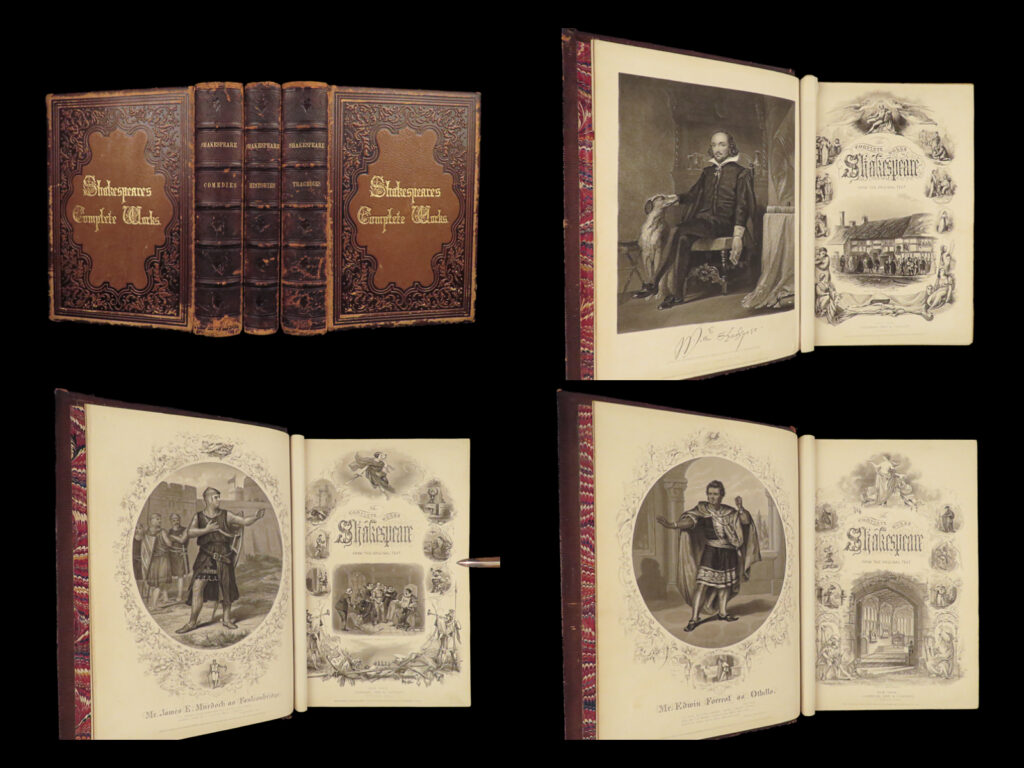 1861 beautiful shakespeare plays romeo & juliet hamlet othello knight poems 3v art | a set of the works of shakespeare. In the mid-19<sup>th</sup>-century, charles knight published an illustrated edition of the works of william shakespeare, a set that proved to be very popular throughout the late 1800s. These three volumes include the complete works and contains impressive, full-page engravings depicting iconic characters and scenes. See below for list.
