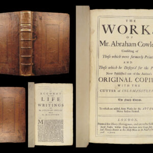 1700 Abraham Cowley ENGLISH Poetry Mistress Motto Pindar Ode Davideis FOLIO