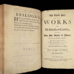 1700 Abraham Cowley ENGLISH Poetry Mistress Motto Pindar Ode Davideis FOLIO