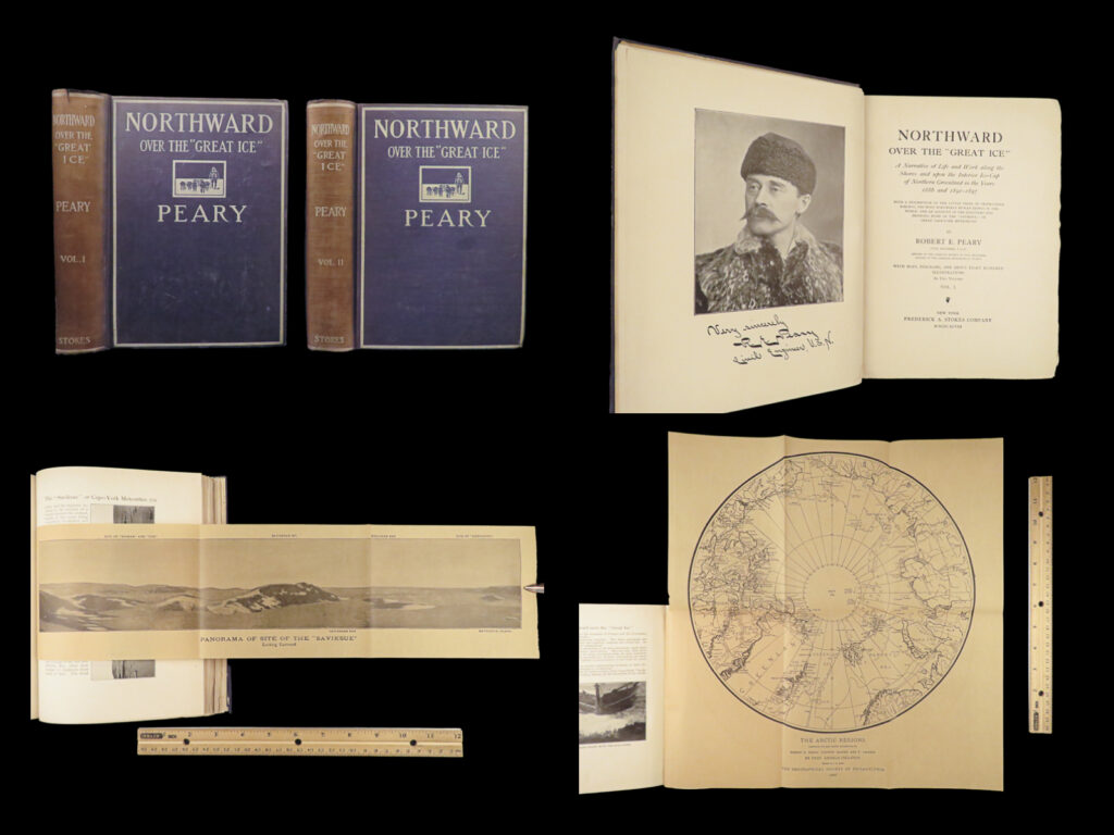 1898 greenland voyages 1ed robert peary great ice arctic illustrated eskimos 2v | robert peary was a 19<sup>th</sup>-century american explorer who made his fame on his numerous expeditions to the arctic regions and claiming to have reached the north pole. Prior to his 1909 expedition to the north pole, peary published an important report describing his first two arctic voyages. In ‘<em>northward over the great ice’</em>, peary describes his voyage to greenland and states “this narrative has been written to supply a complete authentic record of my arctic work and covers all my work. The reader will find no padding, no resumes of previous work nor constant reference to other explorers. ”
