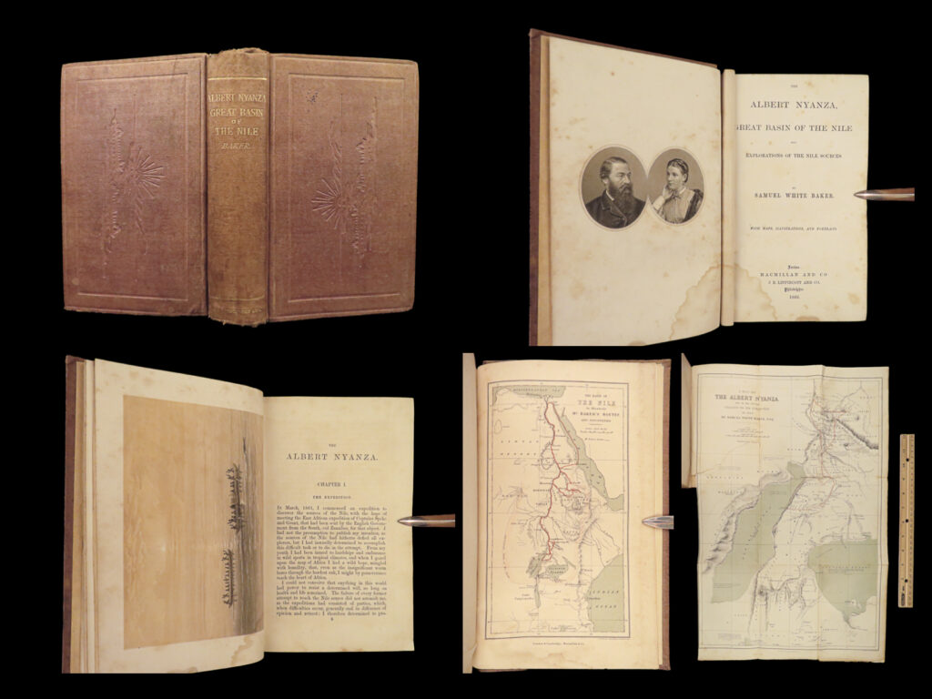 1866 africa 1ed albert nyanza nile tributaries egypt abyssinia samuel baker maps | samuel white baker was an english explorer and was the first englishman to sit in a high office of the egyptian government. Many of baker’s works shed light on the horrors of slave owners and slave trade in central africa. His works, however, also centralized on egypt and the abyssinia nile tributaries. He had an extensive knowledge of egypt as he held important political officers in egypt.   his accounts of egypt and the nile river basin are some of the most important 19<sup>th</sup>-century books on the nile river and helped record the discovery of lake albert. ‘<em>the albert n’yanza, great basin of the nile’</em> is baker's account of his discovery of the last great source of the nile.